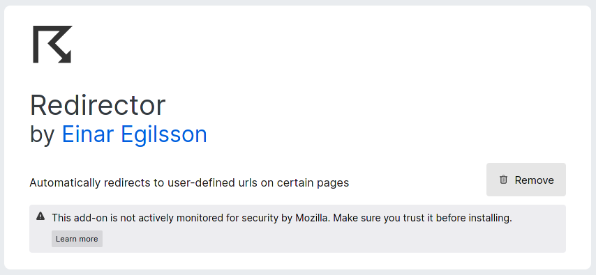 Redirector on the Firefox addons store